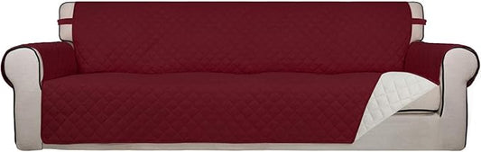 PureFit Reversible Quilted Sofa Cover, Water Resistant Slipcover Furniture Protector, Washable Couch Cover with Non Slip and Elastic Straps for Kids, Dogs, Pets (XX Large, Red/Ivory)