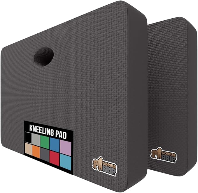 GORILLA GRIP Extra Thick Patent Pending Soft Foam Kneeling Pad, 2 PK, Supportive Large Cushion Knee Pads for Gardening, Baby Bath, Dirt and Water Resistant, Workout, Garden Supplies, 17.5x11, Charcoal