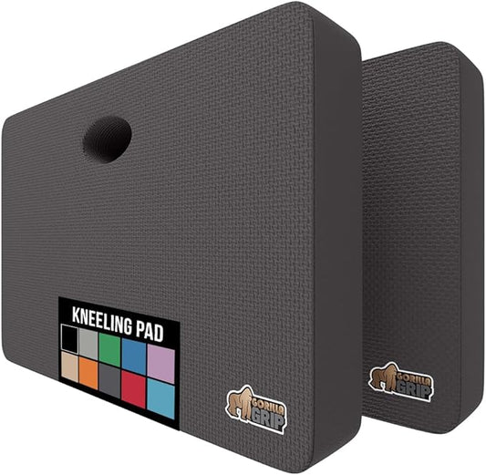 GORILLA GRIP Extra Thick Patent Pending Soft Foam Kneeling Pad, 2 PK, Supportive Large Cushion Knee Pads for Gardening, Baby Bath, Dirt and Water Resistant, Workout, Garden Supplies, 17.5x11, Charcoal