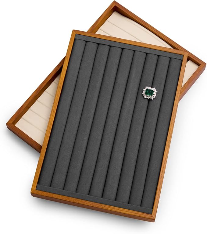 Oirlv Solid Wood Jewelry Tray Ring Earring Display Showcase Jewelry Organizer