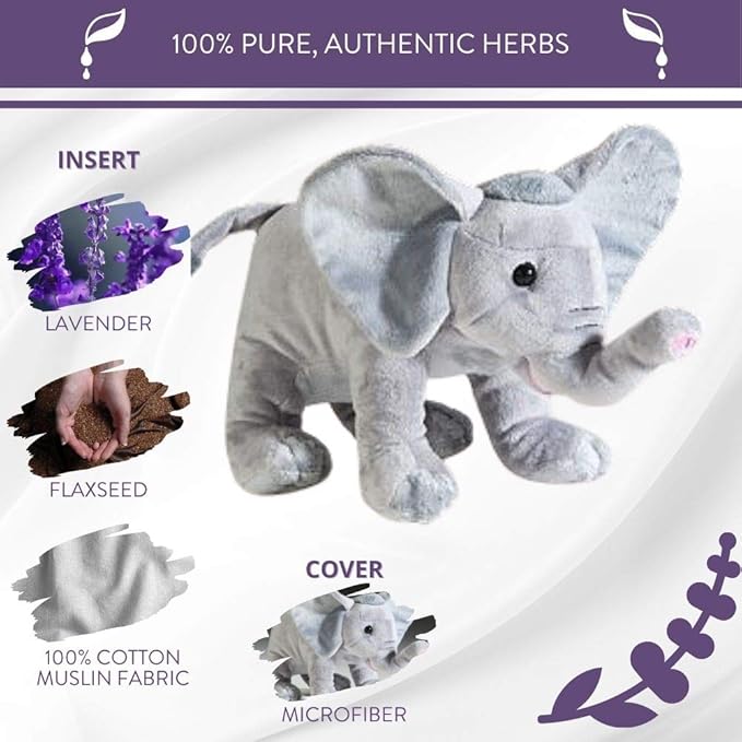 Sonoma Lavender Microwaveable Aromatherapy Animal, Plush Elephant, Lavender Scented with Removable Washable Cover