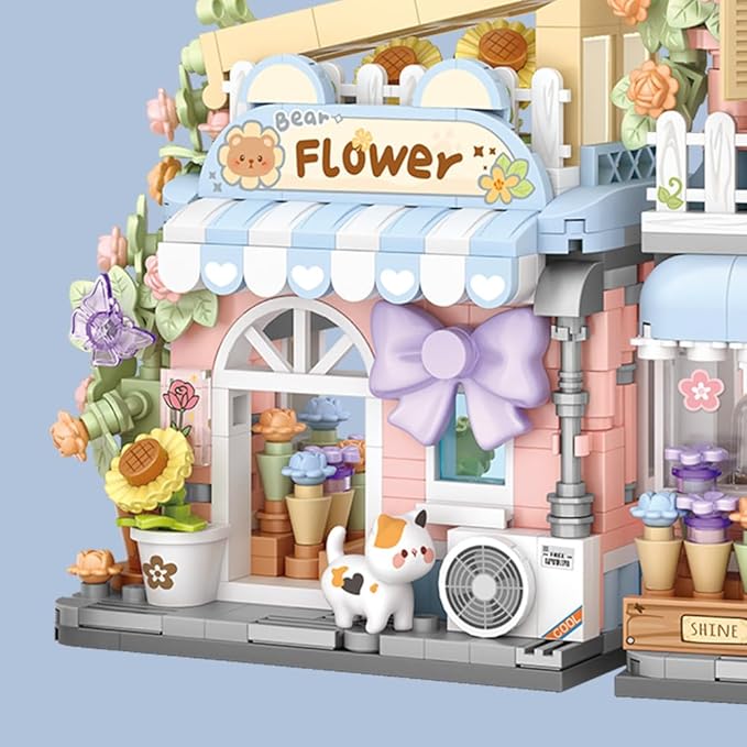 Bear Florist Building Set,Openable Flower Shop 854PCS Building Toy for Boys Girls Age 8+, Mini Brick (Not Compatible with Lego)