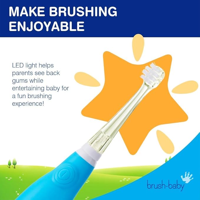 brush-baby BabySonic Infant and Toddler Electric Toothbrush for Ages 0-3 Years - Smart LED Timer and Gentle Vibration Provide a Fun Brushing Experience - Includes 2 Sensitive Brush Heads (Pink)
