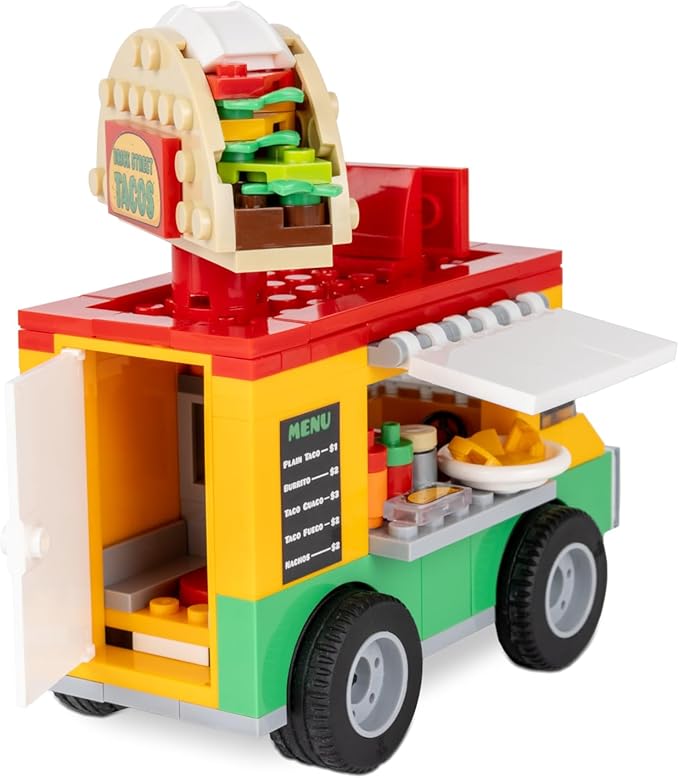 Brick Loot Taco Truck Toy Building Block Set with Spinning Street Sign, for Adults & Kids Age 6+, 100% Compatible with Lego and Other Major Brands, Custom-Designed Toy Building Set Model, 185 Pieces