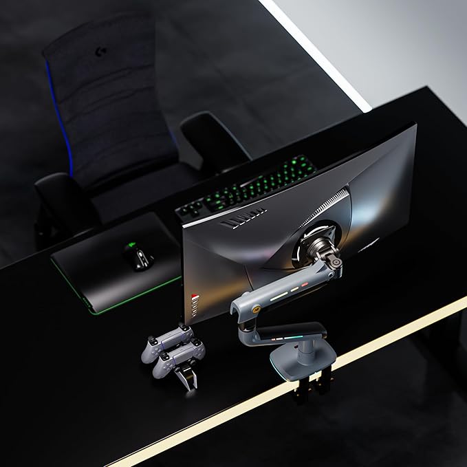 NB Gaming Monitor Arm or for 32 to 60 Inches Screen, Load up to 20 kg, VESA 75/100, RGB-Light, Heavy Duty, Multi Angle Adjustable, Premium Aluminum, Lake Blue