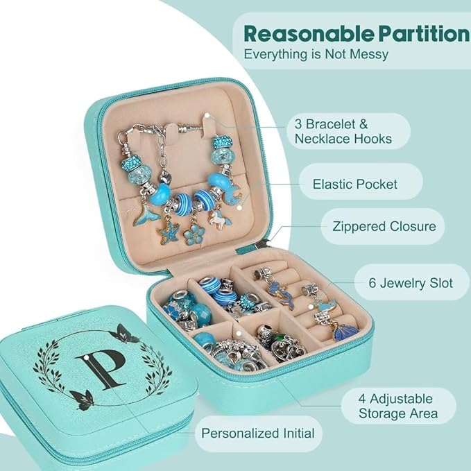 Charm Bracelet Making Kit, Kid Jewelry Making Kit for Girls 8-12, Unicorn Craft Kits for Teen Girls Toys Ages 3-10 Years Old Girl Gifts Trendy Stuff Birthday Christmas Gift with Initial Jewelry Box- P