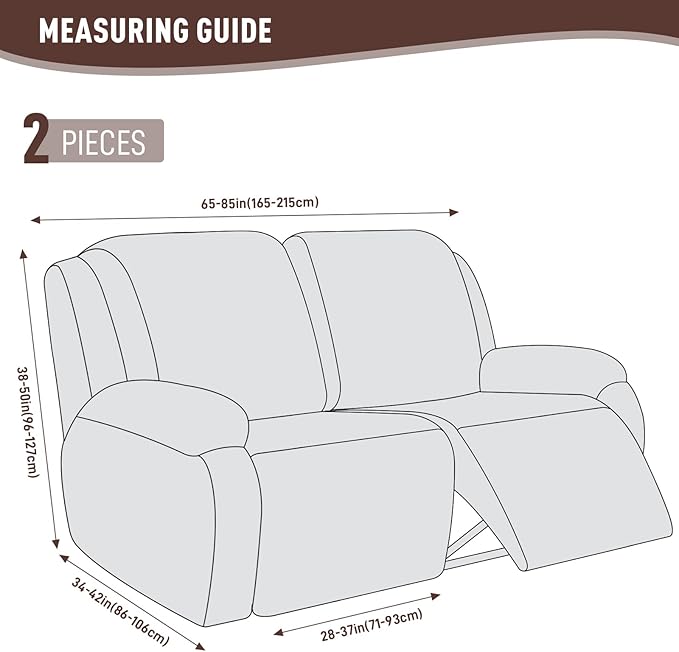 KinCam Recliner Covers, Stretch Reclining Chair Covers, Recliner Sofa Slipcovers Stripe Jacquard Recliner Couch Covers Furniture Protector Covers for Pet Kid (2XL Seater, Light Coffee)