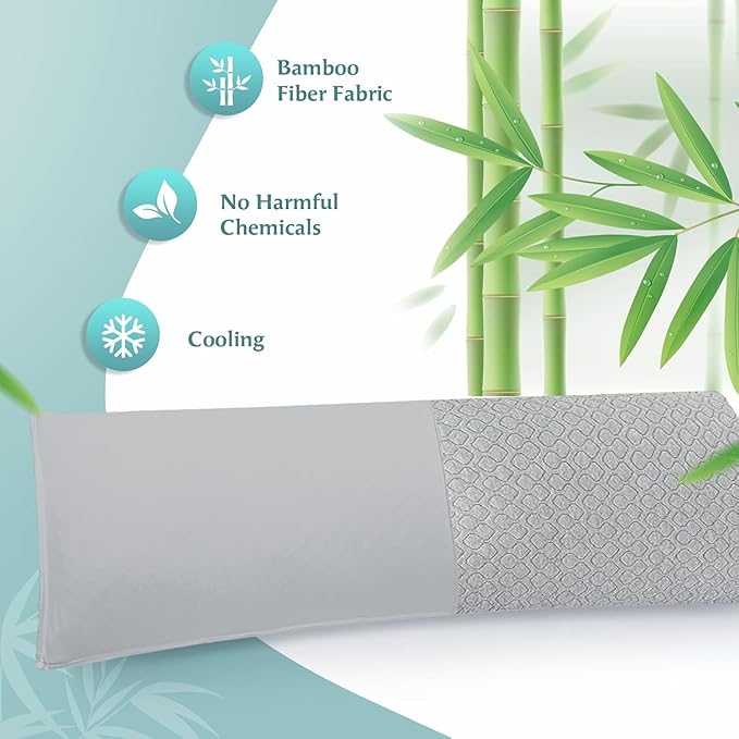Thick Memory Foam Body Pillow - Full Body Pillows for Side Sleeper - with Grey Cooling Pillowcase 20 x 54 inches (Grey Color)
