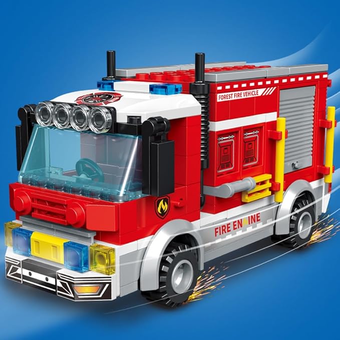 City Fire Rescue Building Set with Fire Station, Truck & Helicopter,737pcs Toy Gift for Boys 6+ (Compatible with Lego)