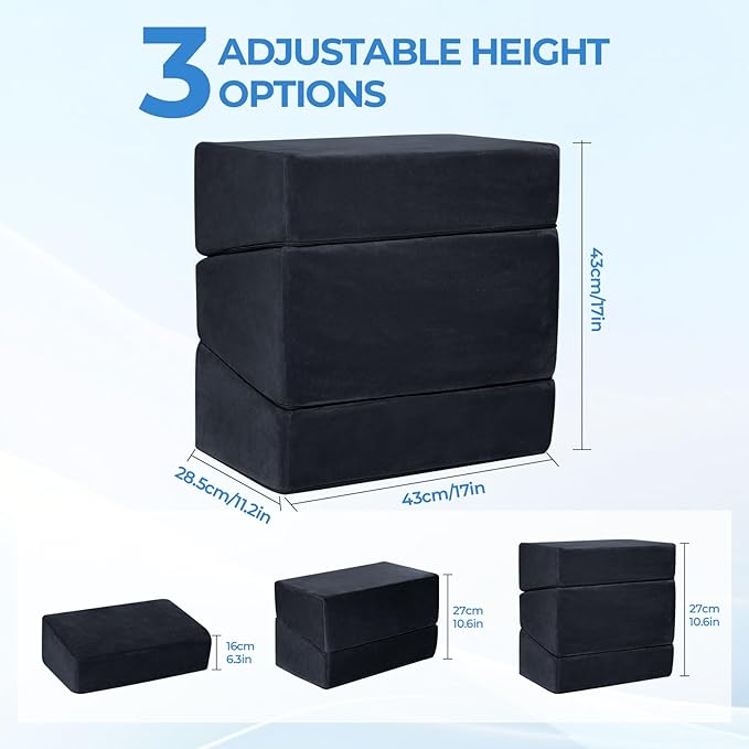 3-Level Adjustable Foot Rest for Under Desk at Work, Ergonomic High-Density Foam Footstool with Crystal Velvet Washable Cover for Office/Home/Game (Black, 17x11.2x17 Inch)