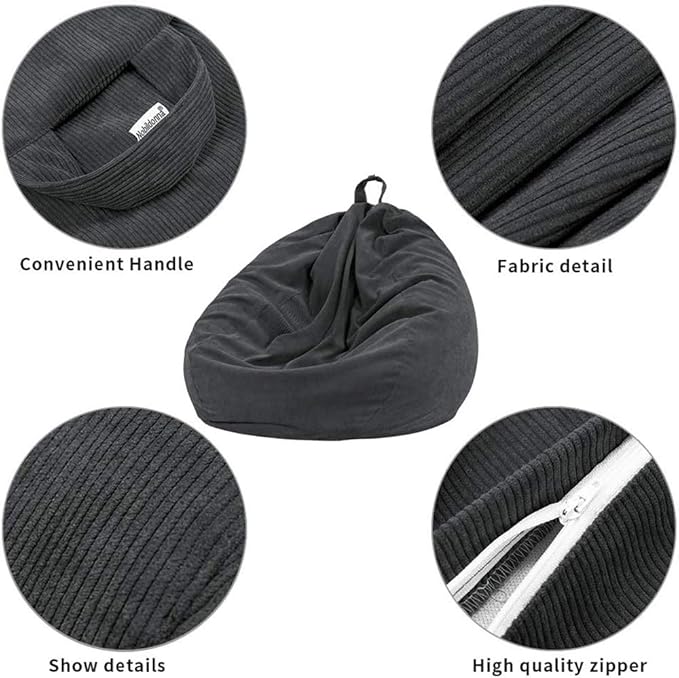 Nobildonna 3 ft Bean Bag Chair Cover (No Filler) for Adults and Kids, 300L Extra Large Stuffed Animal Storage Bean Bag Washable Soft Premium Corduroy Stuffable Bean Bag Cover