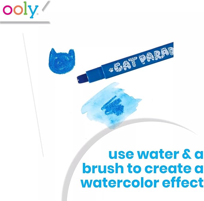 Ooly Cat Parade Gel Crayons for Kids and Adults - Set of 12 Rainbow Color Crayons for Glass and Paper Surfaces with Cat-Shaped, Twist-Up Caps - Smooth Gliding Gel Crayon Set