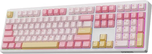 EPOMAKER TH108 Full Size Mechanical Keyboard, Wireless Gaming Keyboard with 8000mAh Battery, Creamy Gasket, 108 Keys, Hot Swap, Custom Driver, RGB Backlight (Pink, Creamy Jade)