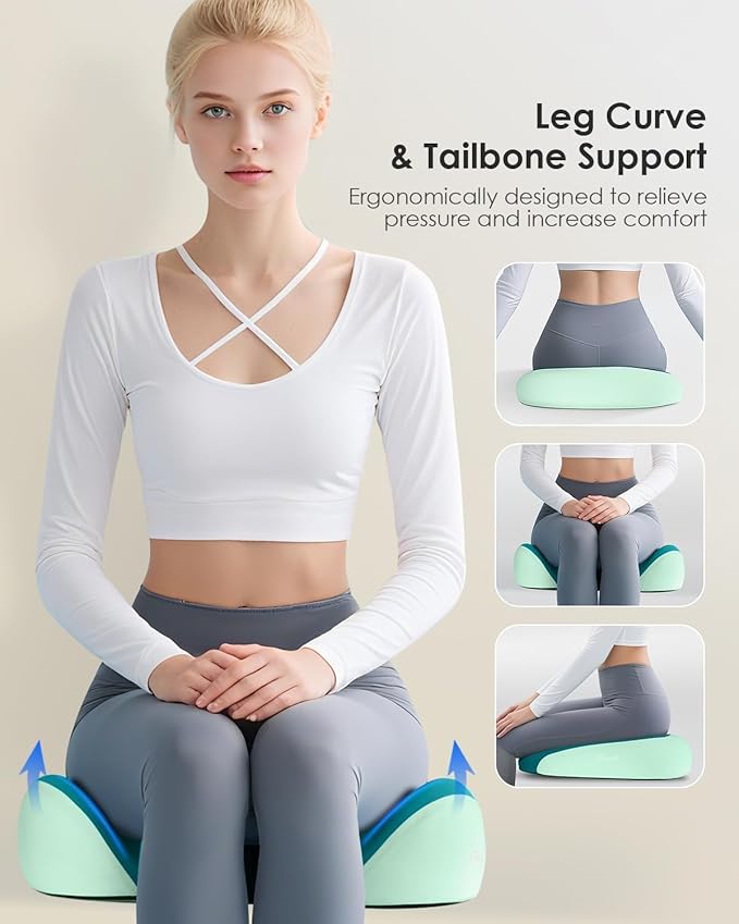 FLORICH Seat Cushion, Memory Foam Cushion for Office Chair, Ergonomic Office Seat Chair Cushion for Relieving Sciatica, Soft & Breathable Car Seat Cushion - Green