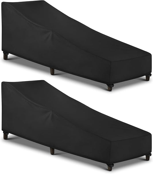 SunPatio Waterproof Outdoor Chaise Lounge Cover , 2 Pack Patio Lounge Chair Covers with Windproof Buckle Straps, UV & Rip & Fade Resistant, All Weather Protection, 80"L x 30"W x 26"H, Black