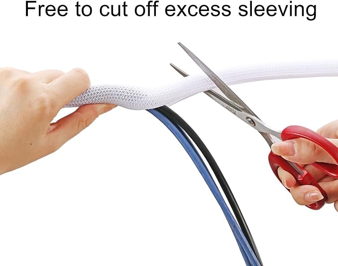 3/4"-50ft Extra-Long Braided Cable Sleeve Protector - Self-Wrapping Pet-Proof Wire Loom for Home Theater, Office, Car Engine, Chew-Resistant Cord Cover, White