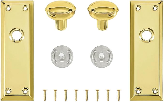 2 Pack Vintage Single Sided Dummy Door Knobs Interior, Antique Long Plate Dummy Door Knobs in Polished Brass