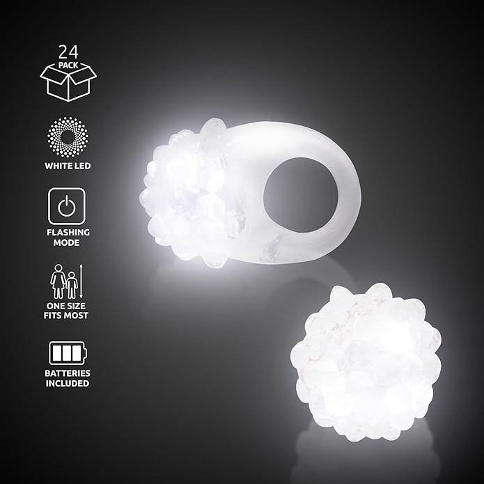 24-Pack - LED Light Up Jelly Bumpy Rings - Fun and Colorful Bulk Pack Party Favors
