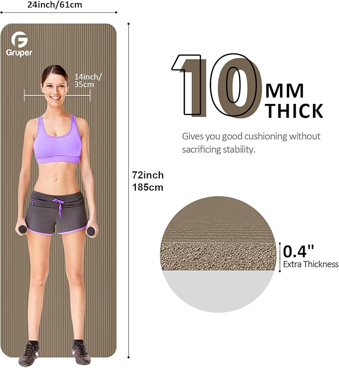 Yoga Mat Non Slip NBR Extra Thick Yoga Mat, 72"L x 32"/24"W x 0.6"/0.4"TH (185cm x 80cm/61cm x 15mm/10mm), Anti-Tear Exercise Mat with Carrying Strap and Bag, Workout Mats for Yoga, Pilates