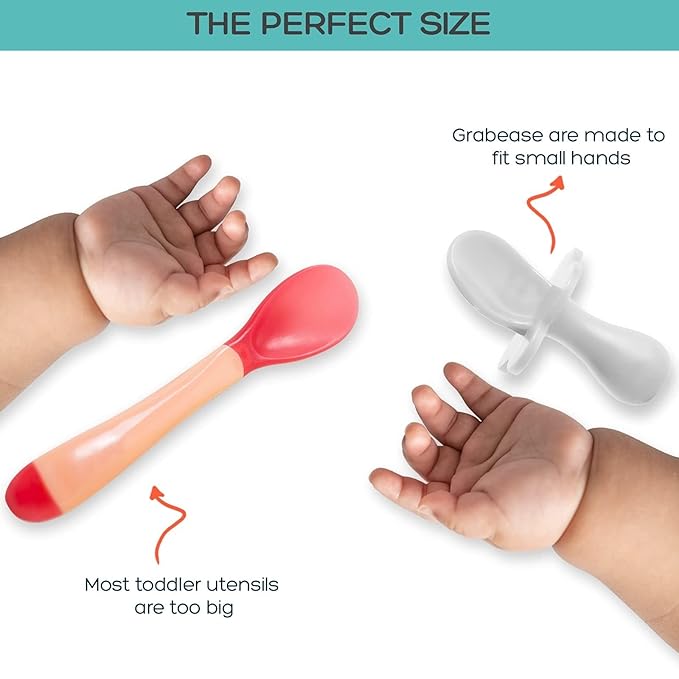 Grabease Toddler Utensils Toddler Spoons and Forks Baby Silverware Baby Self Feeding Utensils, BPA-Free & Phthalate-Free for Baby & Toddler, 1 Set, Plastic, White