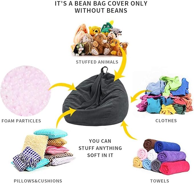 Nobildonna 3 ft Bean Bag Chair Cover (No Filler) for Adults and Kids, 300L Extra Large Stuffed Animal Storage Bean Bag Washable Soft Premium Corduroy Stuffable Bean Bag Cover
