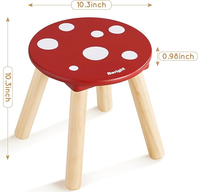 Beright Wooden Step Stool for Kids, Children's Stool Perfect Matched Sensory Table, 9 Inch Sturdy Sitting Stool with Assembled Four-Legged, Mushroom, 2 Pack