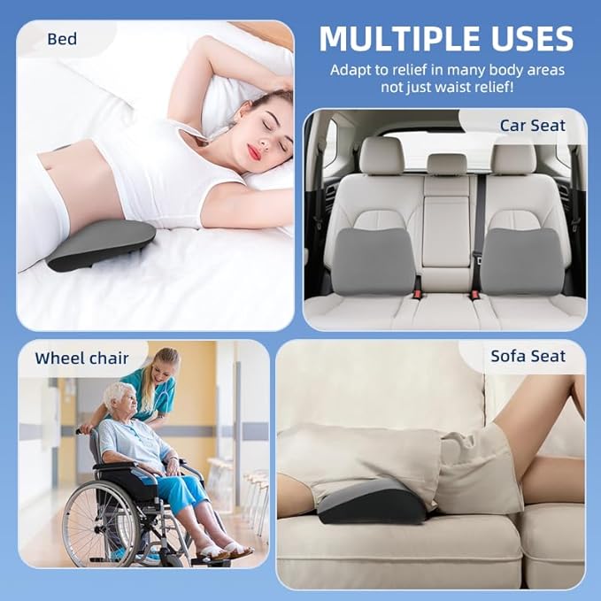 Lumbar Support Pillow for Office Chair, Memory Foam Lumbar Pillow for Lower Back Pain Relief - Black (xiaoyaokaoGrey)