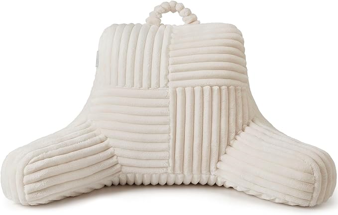 Blissful Diary Reading Pillow for Sitting in Bed, Flannel Back Pillow Bed Sitting Up for Adult & Children, Backrest Cushion for Sit Up in Couch or Floor, Dorm Essentials, Ivory White