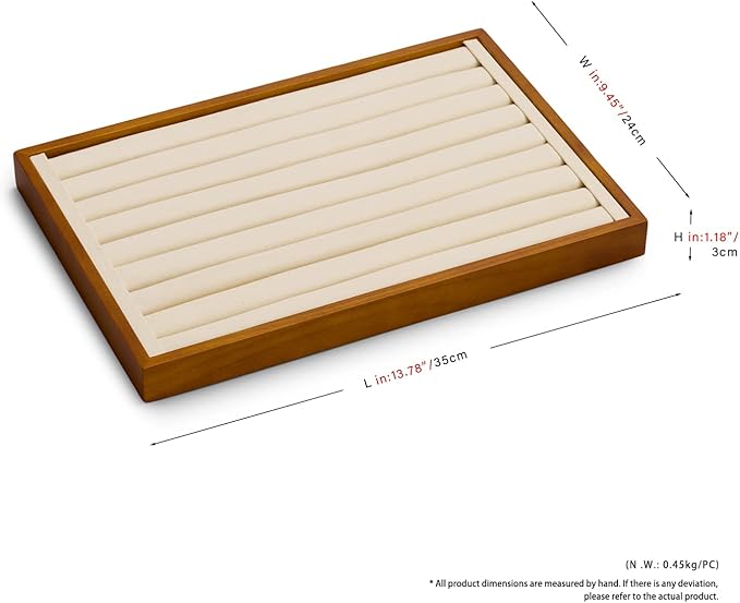 Oirlv 8 Line Wood Ring Storage Tray Jewelry Drawer Organizer Showcase Ring Earrings Display Holder(Creamy-white)