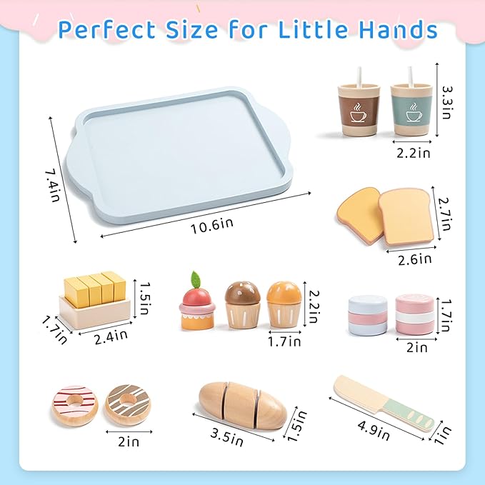 Breakfast Toy Set,Wooden Food Toys Play Food Sets for Kids Kitchen, Wooden Play Food,Pretend Food Toy Food Set,Breakfast Toy Set,Non-Toxic Breakfast Wooden Play Set Birthday