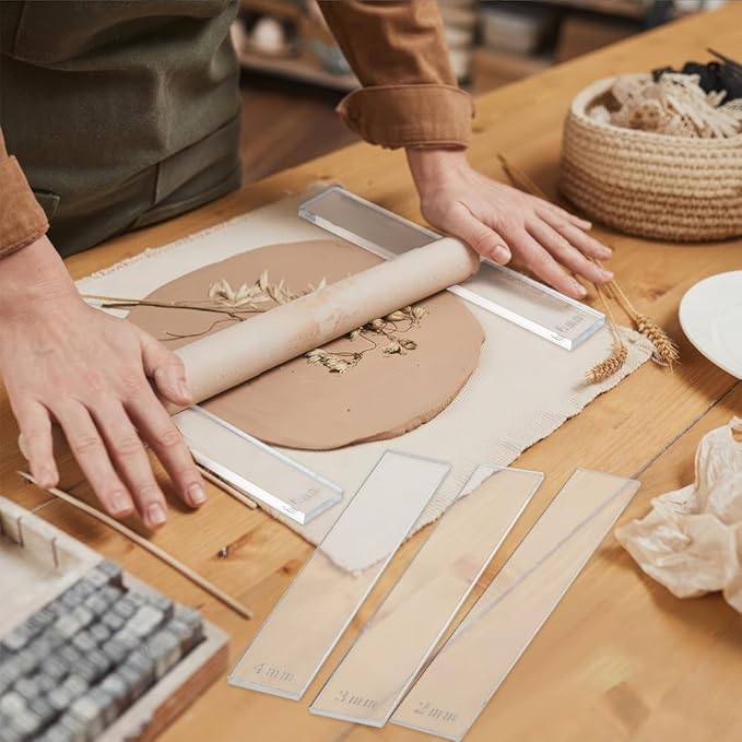 BENECREAT 12Pcs 6 Size Acrylic Polymer Clay Depth Guide Set, 2,3,4,5,6,7mmAdjustable Clay Rolling Pin Guide with Protective Film for Polymer Earrings, Roller Depth Guides