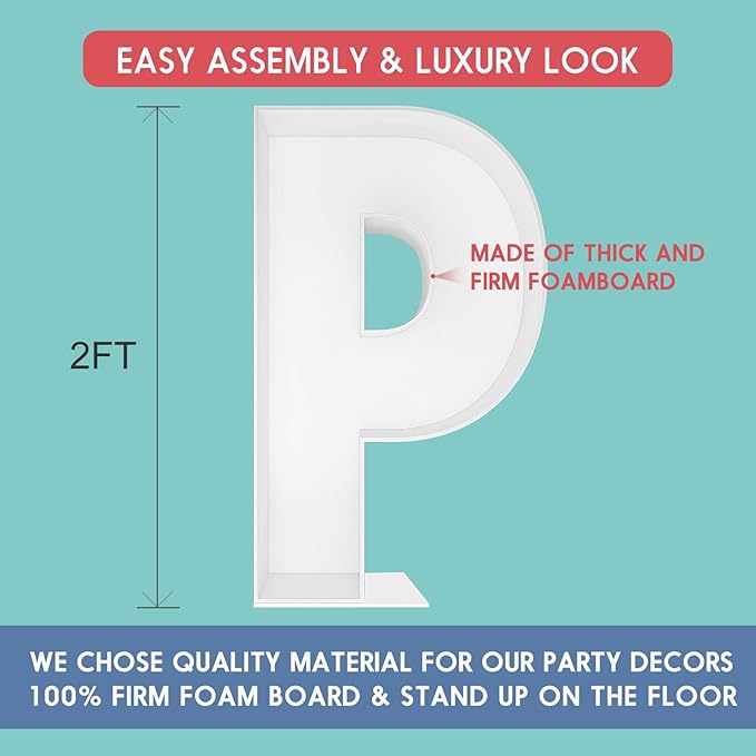 2FT Letter P Mosaic Balloon Frame Letter DIY Fillable Letters Kit for Birthday Party Wedding Backdrop Decor