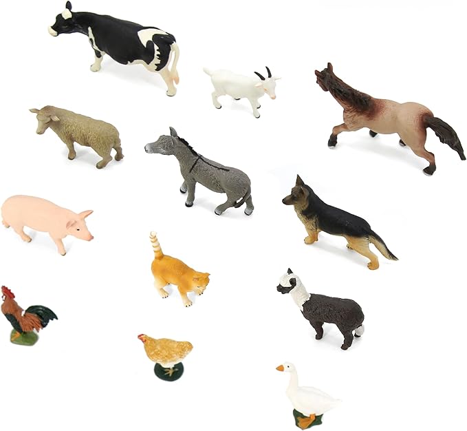 Montessori Language Materials Objects with Similar Cards 12pcs Mini Farm Animal Replicas with Matching Picture Cards Preschool Science Education Matching Game