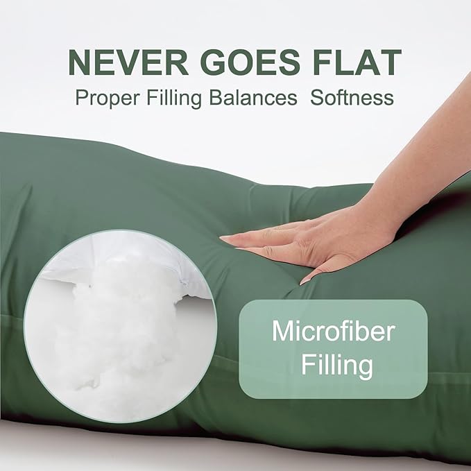 DOWNCOOL Large Body Pillow Insert- Breathable Full Body Pillow for Side Sleeper - Soft Long Bed Pillow for Adults - 20 x 54 inch (Green)