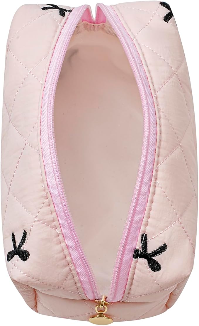 HHQQWZ Makeup Bag Travel Cosmetic Bag for Women Girls, Zipper Make Up Pouch, Floral Flowers Toiletry Organizer Makeup, Portable Storage Cosmetic Travel Cloth Bag (Light Pink)