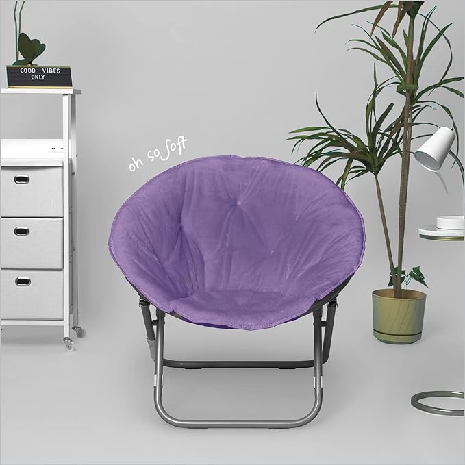 Urban Lifestyle Faux Fur Saucer™ Chair, Purple/Silver 22" D x 32" W x 29" H