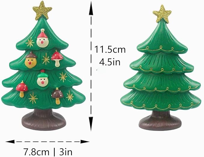 Set of 4 Mini Christmas Figurines - Christmas Tree, Black Cat and Two Santa, Cute Resin Decorations for Christmas, Perfect for Fairy Garden and Christmas Decor Gifts