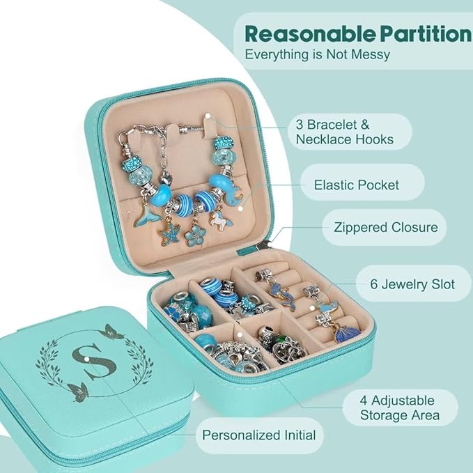 Charm Bracelet Making Kit, Kid Jewelry Making Kit for Girls 8-12, Unicorn Craft Kits for Teen Girls Toys Ages 3-10 Years Old Girl Gifts Trendy Stuff Birthday Christmas Gift with Initial Jewelry Box- S