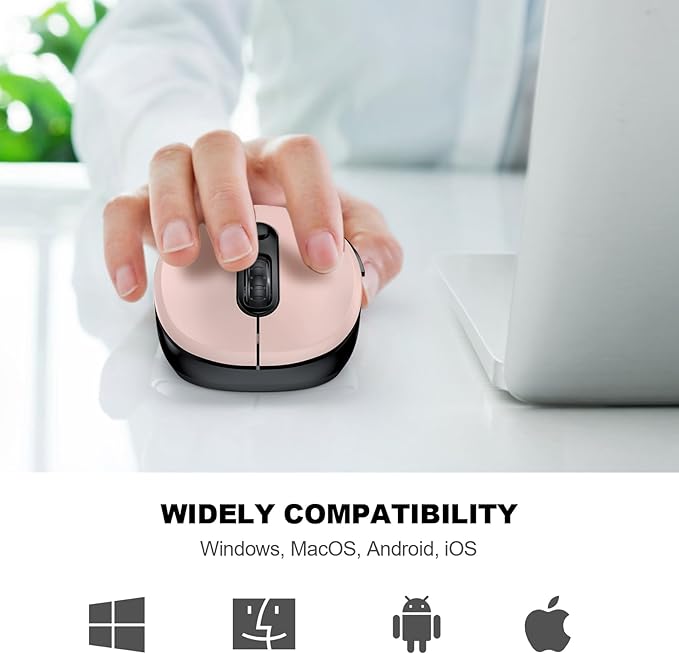 WisFox 2.4G Wireless Mouse for Laptop, Ergonomic Computer Mouse with USB Receiver and Type-C Adapter, 3 Adjustable Levels DPI, 6 Button Cordless Wireless Mice (Pink)