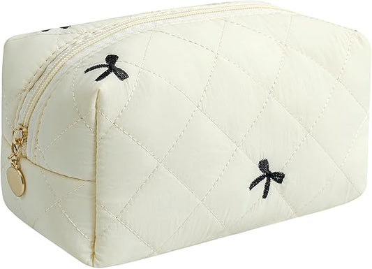 HHQQWZ Makeup Bag Travel Cosmetic Bag for Women Girls, Zipper Make Up Pouch, Floral Flowers Toiletry Organizer Makeup, Portable Storage Cosmetic Travel Cloth Bag (Beige)