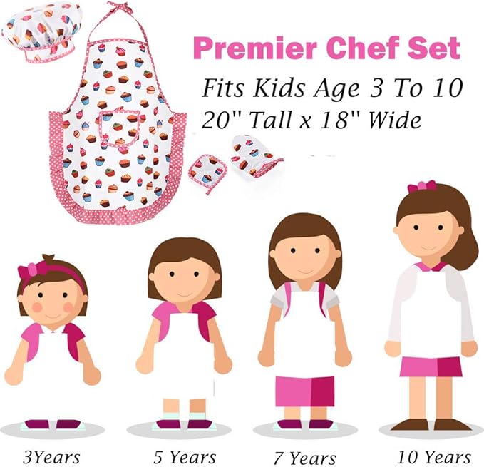 HmiL-U Chef Set for Kids - 13 Pcs Kids Cooking and Baking Set Includes Kids Apron, Chef Hat, Utensils, Cooking Mitt for Kids Chef Role Play Set , Gift for 3 Year Old Girls and up(Cake) …