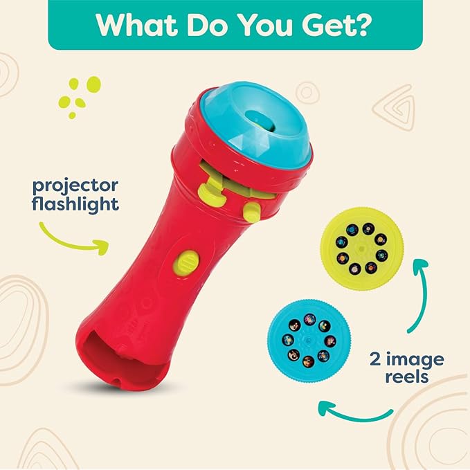 B. toys –Children’s Projector Flashlight with Image Reels- Pretend Play-Make Everything Cosmic & Bright- Light Me To The Moon – 4 years +
