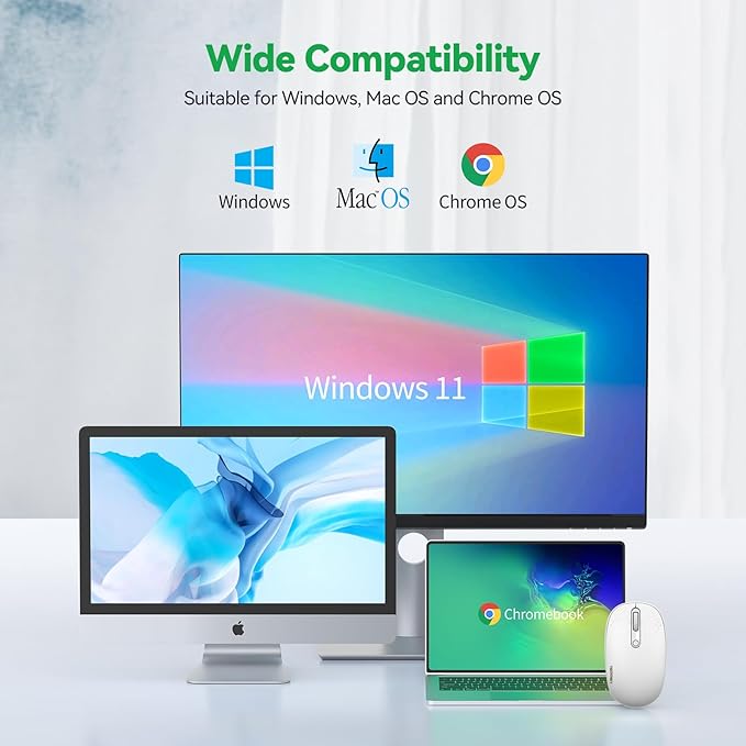 TECKNET Wireless Mouse for Laptop, 2.4G Quiet Computer Mouse with USB Receiver, 4 Buttons Portable Cordless Mice for Chromebook, Laptop, PC, Mac, 800/1200/1600 DPI - White