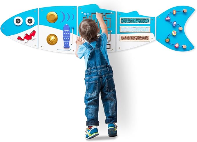 Monläurd® Shark Montessori Busy Sensory Educational Activity Cube, Wall Furniture, Interactive Wooden Learning Toys for Boys and Girls 6M+