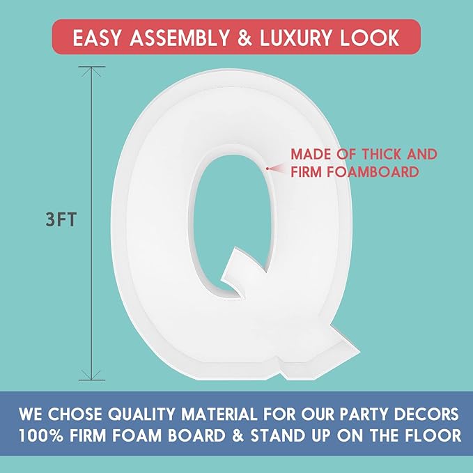 3FT Tall Mosaic Balloon Frame Letters Big Marquee Light Up Letters DIY Kit for Birthday Party Wedding Backdrop Decor Letter Q Pre-Cut Foam Board