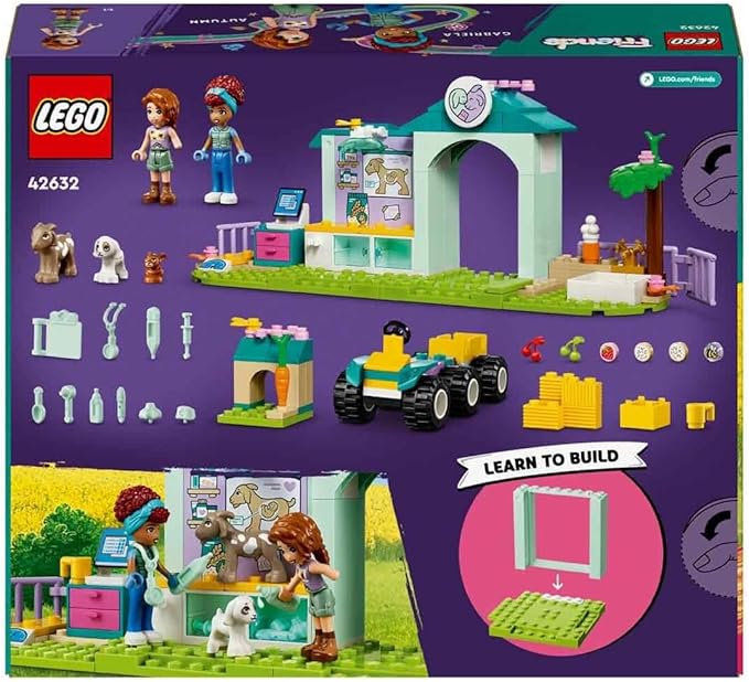 LEGO Friends Farm Animal Clinic, Farm Set with Veterinarian Toy for Children from 4 Years, Includes 2 Figures and 3 Animals Including Goat and Rabbit Figure, Gift for Girls and Boys 42632