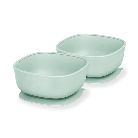 NUK Silicone Baby Suction Bowls, Suction Feature Helps Reduce Spills, Microwave & Dishwasher Safe, BPA-Free, Pack of 2