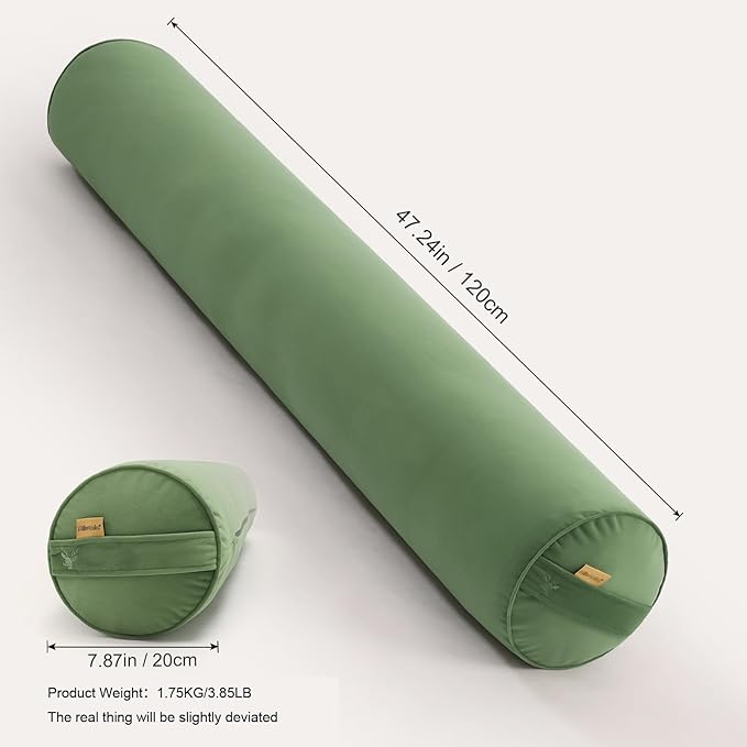 Bolster Pillow for Bed – Long Round Body Pillow for Adults, Cuddle Pillow for Sleeping, Full-Length Support,47.24 x 7.87 Inches,Olive Green