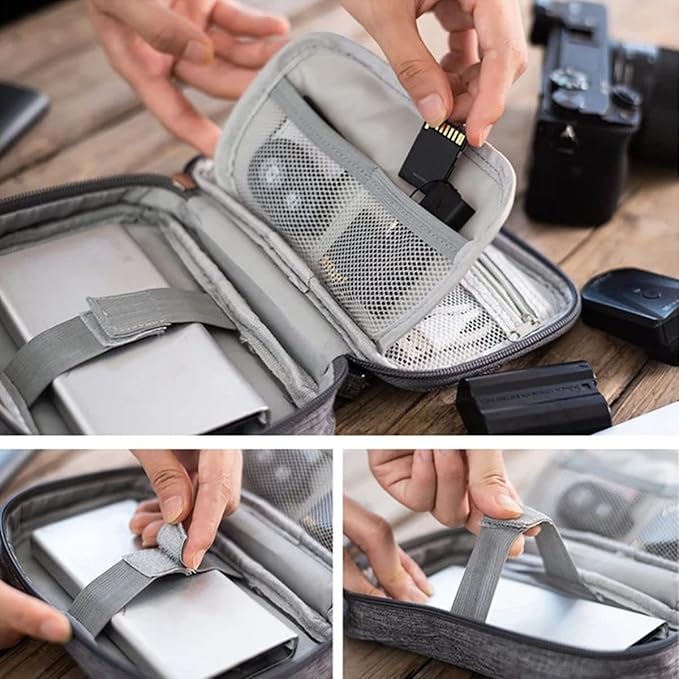 4Pcs Electronic Organizer Travel Case,Waterproof Cord Organizer Travel Cable Organizer Bag Portable Small Travel Tech Storage Pouch for Cord Charger Phone Earphone SD Card Cables Power Bank Card,Grey