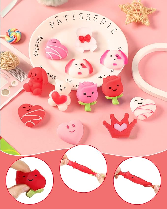 FEBALHS Party Favors for Kids, 48pcs Animal Valentines Exchange Gifts for Classroom School with Valentines Day Cards Goodie Bags Slap Bracelets Squishy Toys